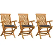 vidaXL Gartenstühle mit Anthrazit Kissen 3 Stk. Massivholz Teak