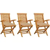 vidaXL Gartenstühle mit Beigen Kissen 3 Stk. Massivholz Teak