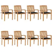 vidaXL Stapelbare Gartenstühle mit Kissen 8 Stk. Massivholz Teak