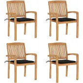 vidaXL Stapelbare Gartenstühle mit Kissen 4 Stk. Massivholz Teak