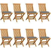 vidaXL Gartenstühle mit Grauen Kissen 8 Stk. Massivholz Teak