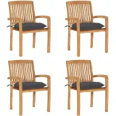 vidaXL Stapelbare Gartenstühle mit Kissen 4 Stk. Massivholz Teak