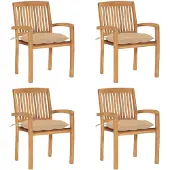 vidaXL Stapelbare Gartenstühle mit Kissen 4 Stk. Massivholz Teak