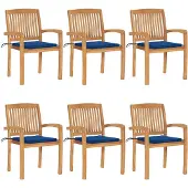 vidaXL Stapelbare Gartenstühle mit Kissen 6 Stk. Massivholz Teak
