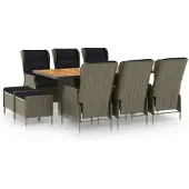 vidaXL 9-tlg. Garten-Essgruppe mit Auflagen Poly Rattan Braun