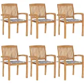 vidaXL Stapelbare Gartenstühle mit Kissen 6 Stk. Massivholz Teak
