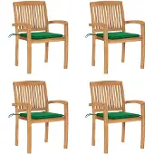 vidaXL Stapelbare Gartenstühle mit Kissen 4 Stk. Massivholz Teak
