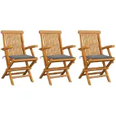 vidaXL Gartenstühle mit Grauen Kissen 3 Stk. Massivholz Teak