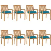 vidaXL Stapelbare Gartenstühle mit Kissen 8 Stk. Massivholz Teak