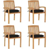 vidaXL Stapelbare Gartenstühle mit Kissen 4 Stk. Massivholz Teak