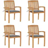 vidaXL Stapelbare Gartenstühle mit Kissen 4 Stk. Massivholz Teak
