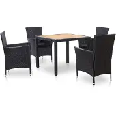 vidaXL 5-tlg. Garten-Essgruppe mit Kissen Poly Rattan Schwarz