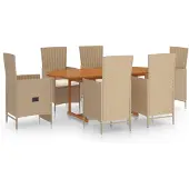 vidaXL 7-tlg. Garten-Essgruppe Poly Rattan Beige