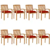 vidaXL Stapelbare Gartenstühle mit Kissen 8 Stk. Massivholz Teak