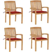 vidaXL Stapelbare Gartenstühle mit Kissen 4 Stk. Massivholz Teak