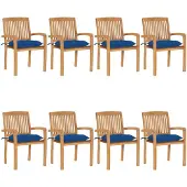 vidaXL Stapelbare Gartenstühle mit Kissen 8 Stk. Massivholz Teak