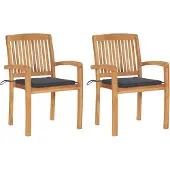 vidaXL Gartenstühle 2 Stk. mit Anthrazit Kissen Massivholz Teak