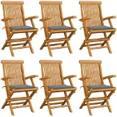 vidaXL Gartenstühle mit Grauen Kissen 6 Stk. Massivholz Teak