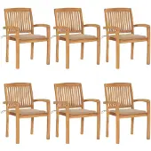vidaXL Stapelbare Gartenstühle mit Kissen 6 Stk. Massivholz Teak