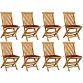 vidaXL Gartenstühle mit Weinroten Kissen 8 Stk. Massivholz Teak