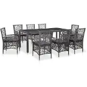 vidaXL 9-tlg. Garten-Essgruppe Poly Rattan Grau