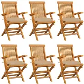 vidaXL Gartenstühle mit Beigen Kissen 6 Stk. Massivholz Teak