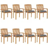 vidaXL Stapelbare Gartenstühle mit Kissen 8 Stk. Massivholz Teak