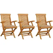 vidaXL Klappstühle mit beigen Kissen, 3-teilig, Massivholz Teakholz
