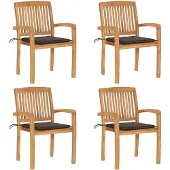 vidaXL Stapelbare Gartenstühle mit Kissen 4 Stk. Massivholz Teak