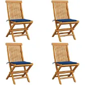 vidaXL Gartenstühle mit Königsblauen Kissen 4 Stk. Massivholz Teak