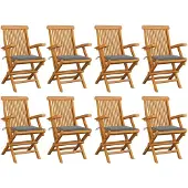 vidaXL Gartenstühle mit Grauen Kissen 8 Stk. Massivholz Teak