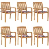 vidaXL Stapelbare Gartenstühle mit Kissen 6 Stk. Massivholz Teak