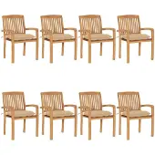 vidaXL Stapelbare Gartenstühle mit Kissen 8 Stk. Massivholz Teak