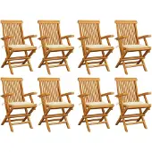vidaXL Gartenstühle mit Creme Kissen 8 Stk. Massivholz Teak