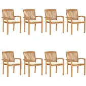 vidaXL Stapelbare Gartenstühle mit Kissen 8 Stk. Massivholz Teak