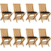 vidaXL Gartenstühle mit Schwarzen Kissen 8 Stk. Massivholz Teak