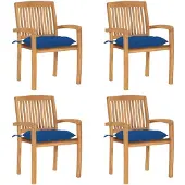 vidaXL Stapelbare Gartenstühle mit Kissen 4 Stk. Massivholz Teak