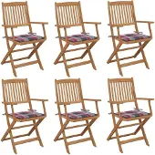 vidaXL Klappbare Gartenstühle 6 Stk. mit Kissen Massivholz Akazie