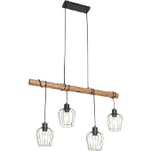 QAZQA Ländliche Hängelampe schwarz mit Holz 4-flammig - Stronk