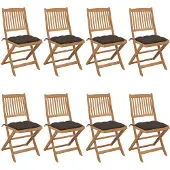 vidaXL Klappbare Gartenstühle 8 Stk. mit Kissen Massivholz Akazie