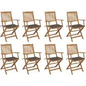 vidaXL Klappbare Gartenstühle mit Kissen 8 Stk. Massivholz Akazie