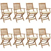 vidaXL Klappbare Gartenstühle 8 Stk. mit Kissen Massivholz Akazie