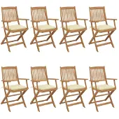 vidaXL Klappbare Gartenstühle 8 Stk. mit Kissen Massivholz Akazie