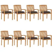 vidaXL Stapelbare Gartenstühle mit Kissen 8 Stk. Massivholz Teak