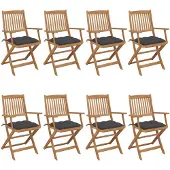 vidaXL Klappbare Gartenstühle 8 Stk. mit Kissen Massivholz Akazie
