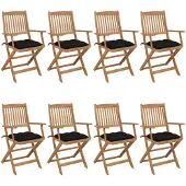 vidaXL Klappbare Gartenstühle 8 Stk. mit Kissen Massivholz Akazie
