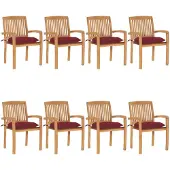 vidaXL Stapelbare Gartenstühle mit Kissen 8 Stk. Massivholz Teak