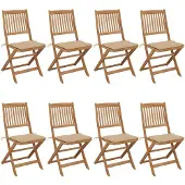 vidaXL Klappbare Gartenstühle 8 Stk. mit Kissen Massivholz Akazie