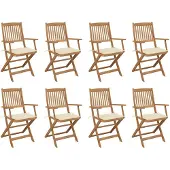 vidaXL Klappstühle mit Kissen, 8-teilig, aus massivem Akazienholz