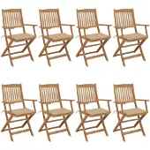 vidaXL Klappbare Gartenstühle 8 Stk. mit Kissen Massivholz Akazie